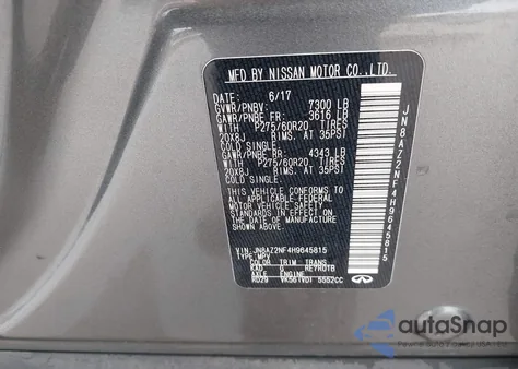 2017 Infiniti Qx80 from USA, damaged, VIN JN8AZ2NF4H9645815